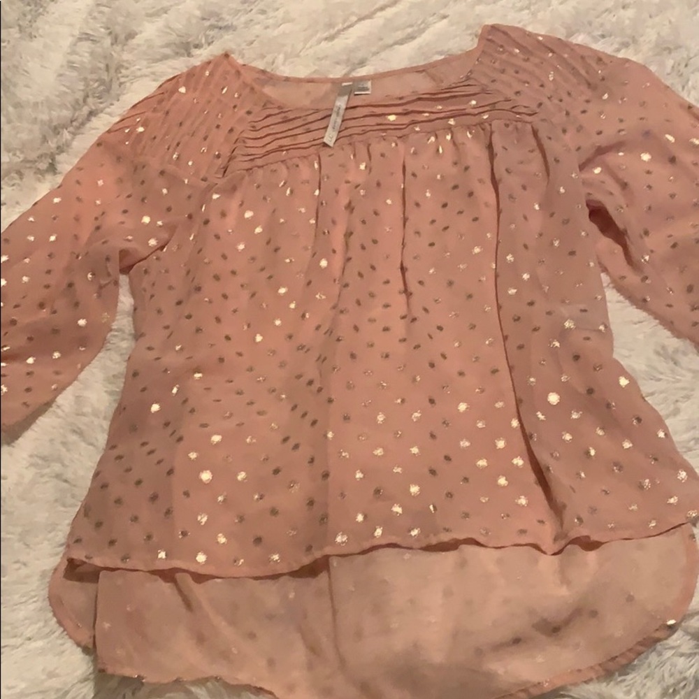 Sheer Peach Top with Silver Dots